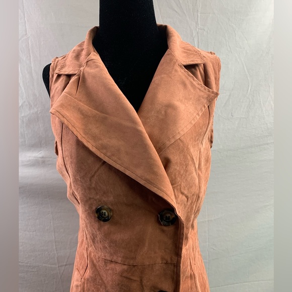 Rust Double-breasted Waterfall Collar Trench Vest - Picture 7 of 9